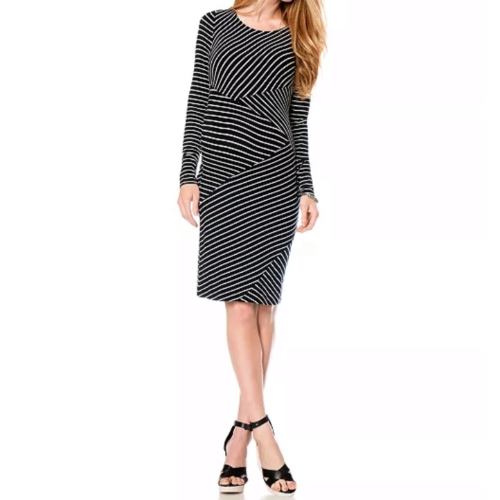 Maternity Long-Sleeve Striped Bandage Dress